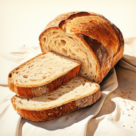 Freshly baked loaf of bread on a white background. Toned.の素材