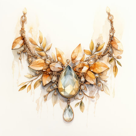 Necklace with precious stones. Hand drawn watercolor illustration.の素材