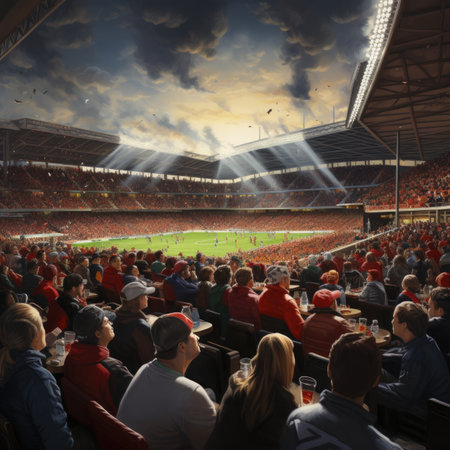 Crowd of people watching the football match at the stadium. Sport conceptの素材