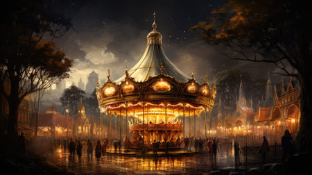 Fantasy landscape with a carousel in the park.の素材
