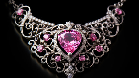 necklace with precious stones on a black backgroundの素材