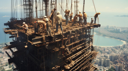 a group of workers working on a construction siteの素材