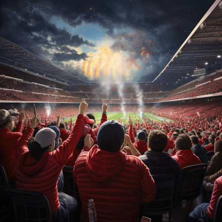 Football fans cheering for their favorite team during the match at the stadiumの素材