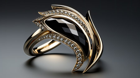 Jewelry ring with diamonds on a black background.の素材