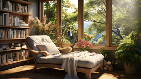 Comfortable armchair near the window in the cozy room.の素材