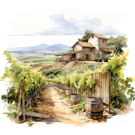 Vineyard in Tuscany, Italy, watercolor paintingの素材