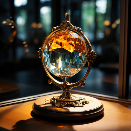 glass globe on a table in the interior of the room, note shallow depth of fieldの素材