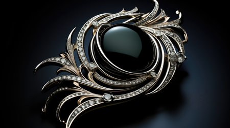 Jewelry brooch on a black background. 3d illustrationの素材