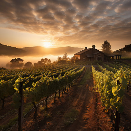Wineyard in the morning at sunrise. Tuscany, Italyの素材