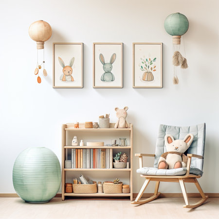 Mockup poster frame in children room interior.の素材