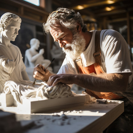 Portrait of craftsman working with marble in the pottery workshopの素材