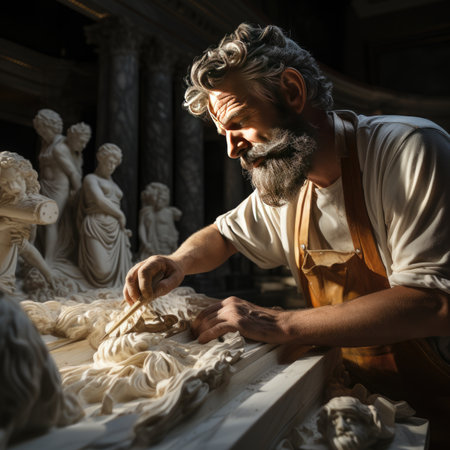 Portrait of a craftsman working with a loom in his workshopの素材