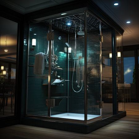 Interior of a modern bathroom with glass shower.の素材