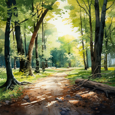Watercolor Road in the forest.の素材
