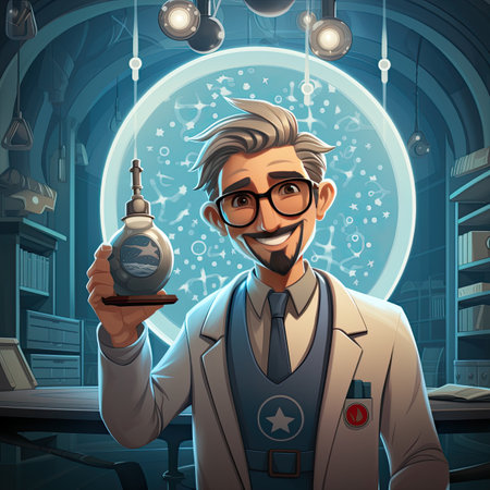 Scientist holding magic elixir in the laboratory.の素材