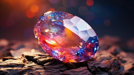 Gemstone on a wooden background with bokeh effect.の素材
