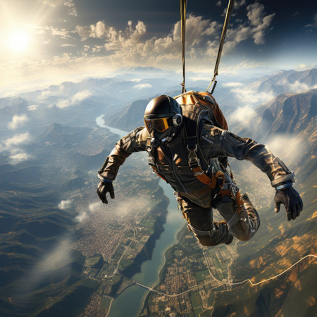 Skydiving. Men in parachute equipment.の素材