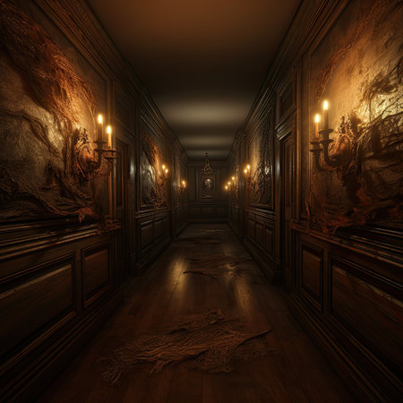 an old hallway in a creepy dark room.の素材