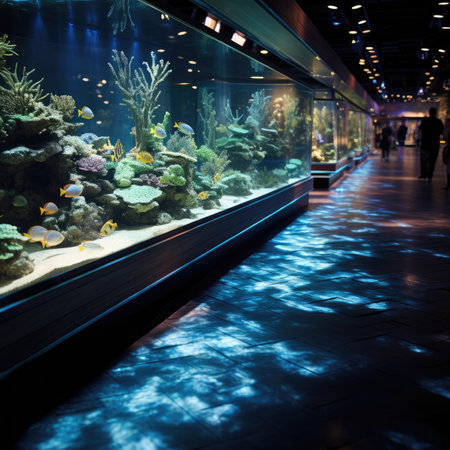 Tropical aquarium with corals and fish in the modern buildingの素材