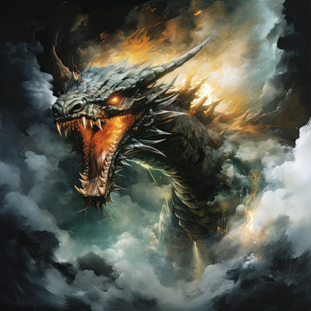 a dragon with fire and smoke.の素材