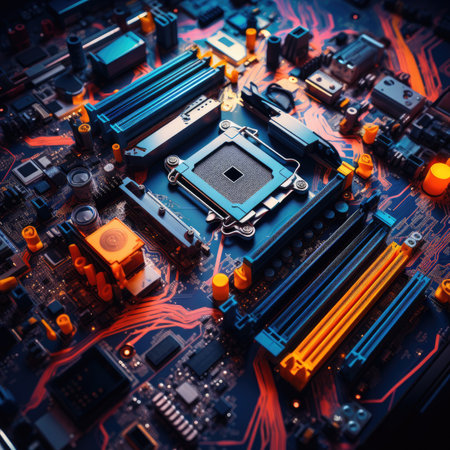 Circuit board. Electronic computer hardware technology. Motherboard digital chip. Tech science background.の素材