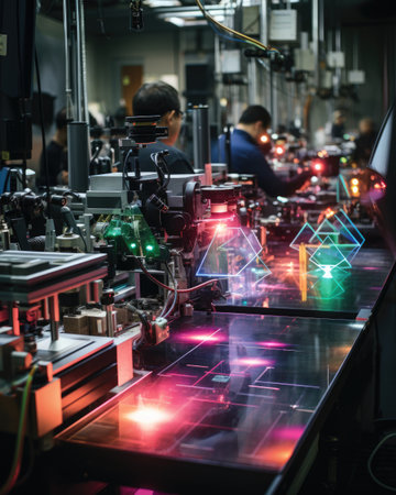 Electronic circuit board with multi-colored lights. Modern technology.の素材