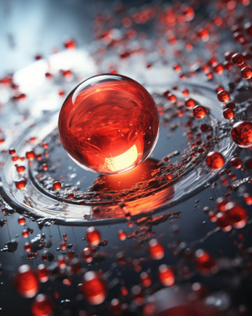 Red crystal ball in water. Abstract background.の素材