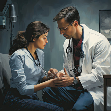 Doctor checking blood pressure of female patient in hospital. Health care and medical concept.の素材