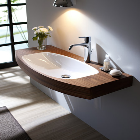 Interior of modern bathroom with white sink and mirror.の素材