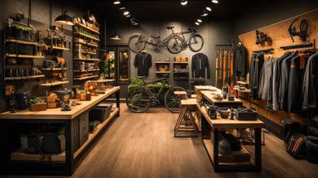 Interior of a shoe store with a bicycle in the background.の素材