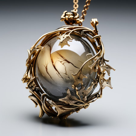 crystal ball with gold chain on gray backgroundの素材