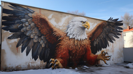 Mural with the image of a bald eagle.の素材
