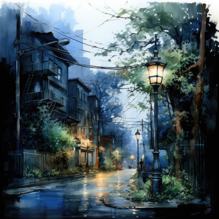 Digital painting of a street in the center Cityの素材
