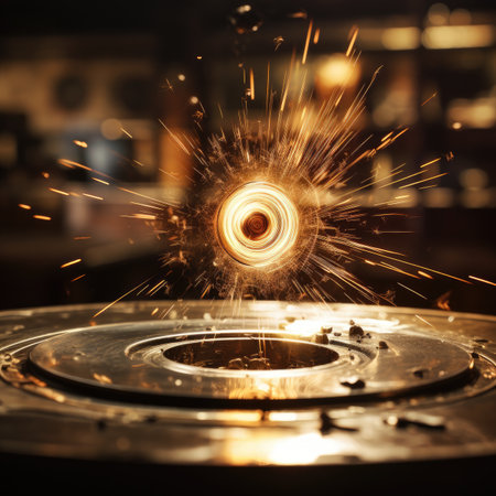 Industrial welding automotive part with sparks and smoke in the factory.の素材