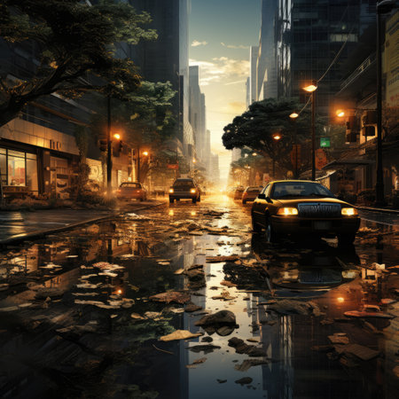 Cars on the street at night in Cityの素材
