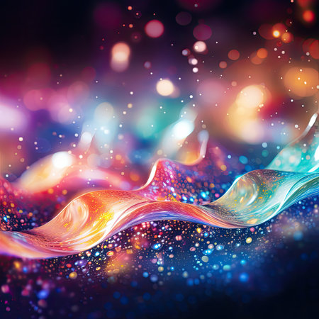 abstract colorful background with bokeh defocused lights and starsの素材