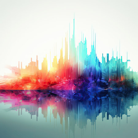 abstract colorful background with city and reflection in waterの素材