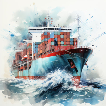 Watercolor Container ship in the seaの素材