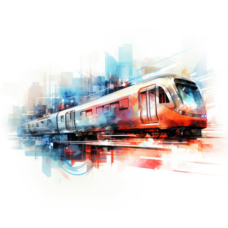 Modern high-speed train on the background of the city.の素材