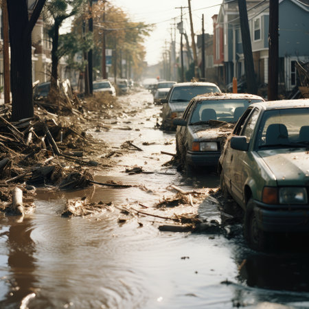 A flooded street in the city after a flood. Flooded streets in the city.の素材