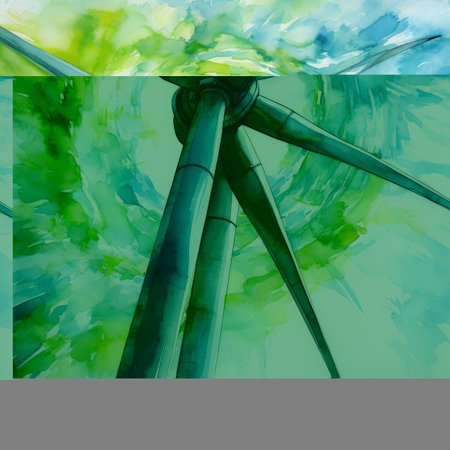 An illustration of a wind turbine in a green background with water splashes.の素材