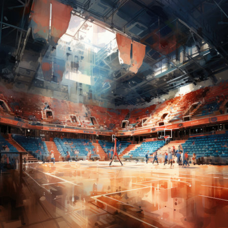 Sports arena with a lot of people on it.の素材