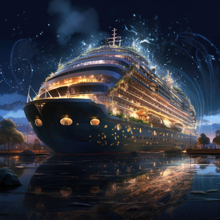 Cruise ship in the sea at night.の素材