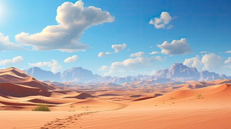 Desert landscape with sand dunes and blue sky.の素材