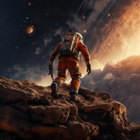 Astronaut on the background of the planet.の素材
