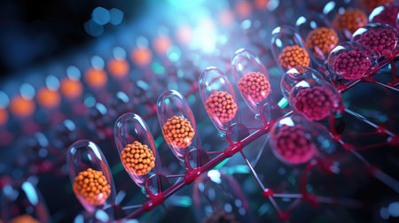 DNA strand with colorful spheres. Science and medical backgroundの素材