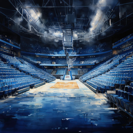 Beautiful sports arena for basketball with floodlights and floodlightsの素材