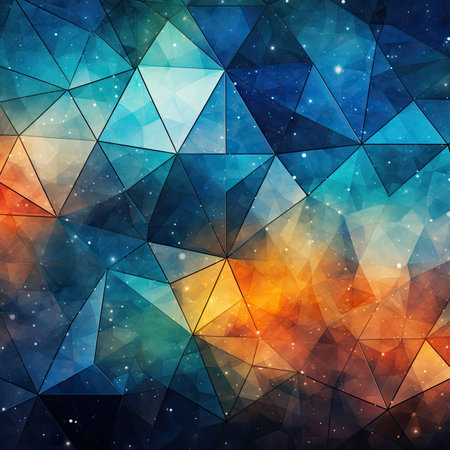 Abstract polygonal background with stars and nebula. Vector illustration.の素材