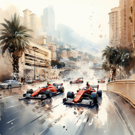 Watercolor Abstract Race car in the cityの素材