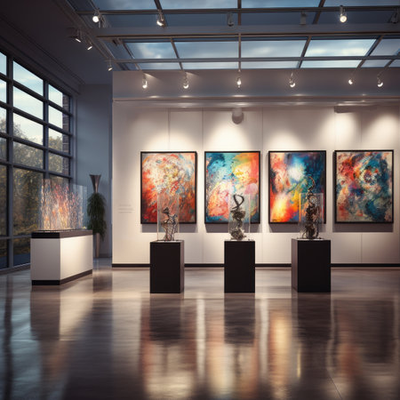 Modern art gallery interior with paintings.の素材